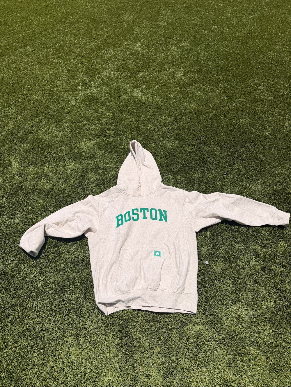 Gray "Boston" Hoodie with Green Lettering